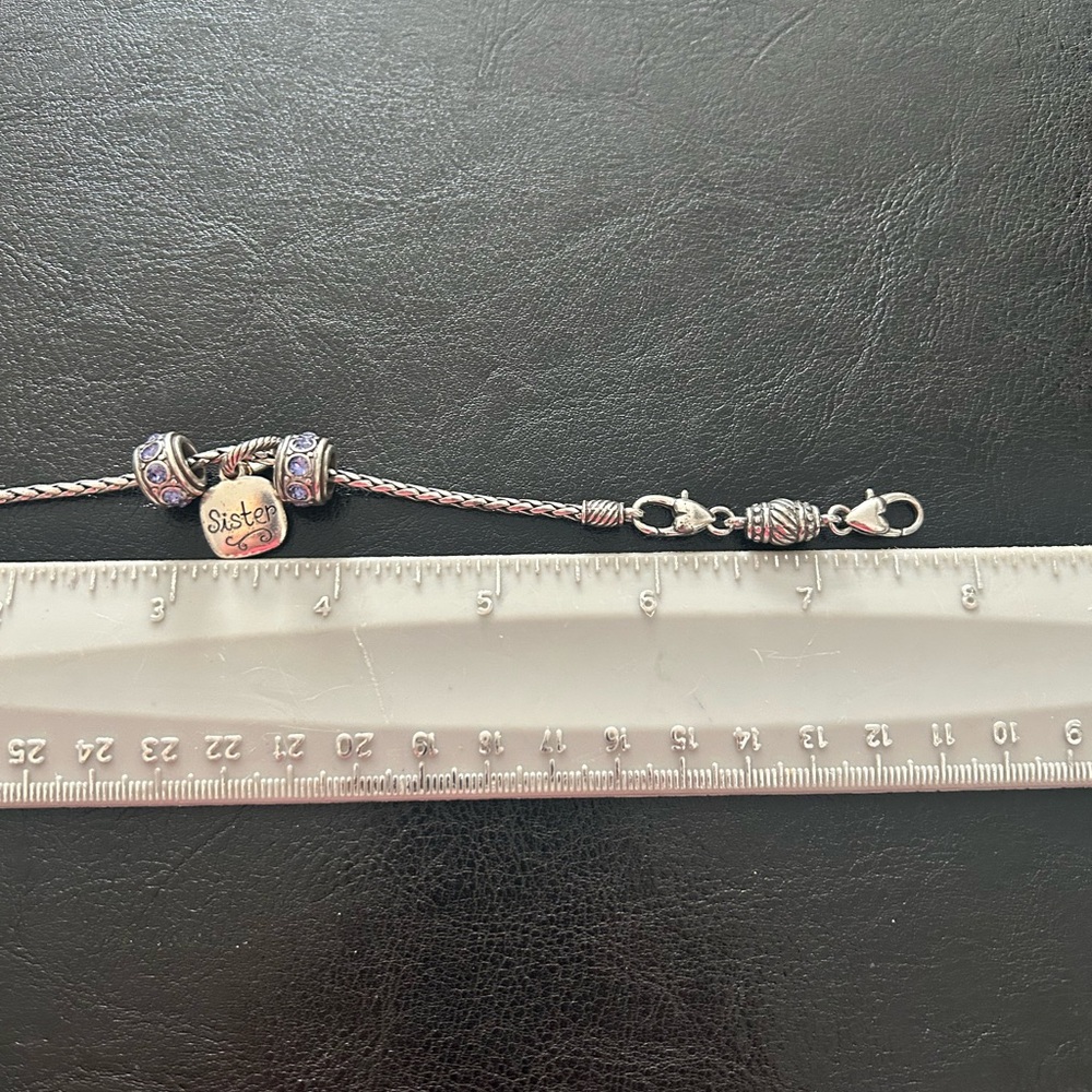 Brighton barrel slide bracelet with 3 charms. One Sister, and 2 amethyst slides. - Picture 7 of 8
